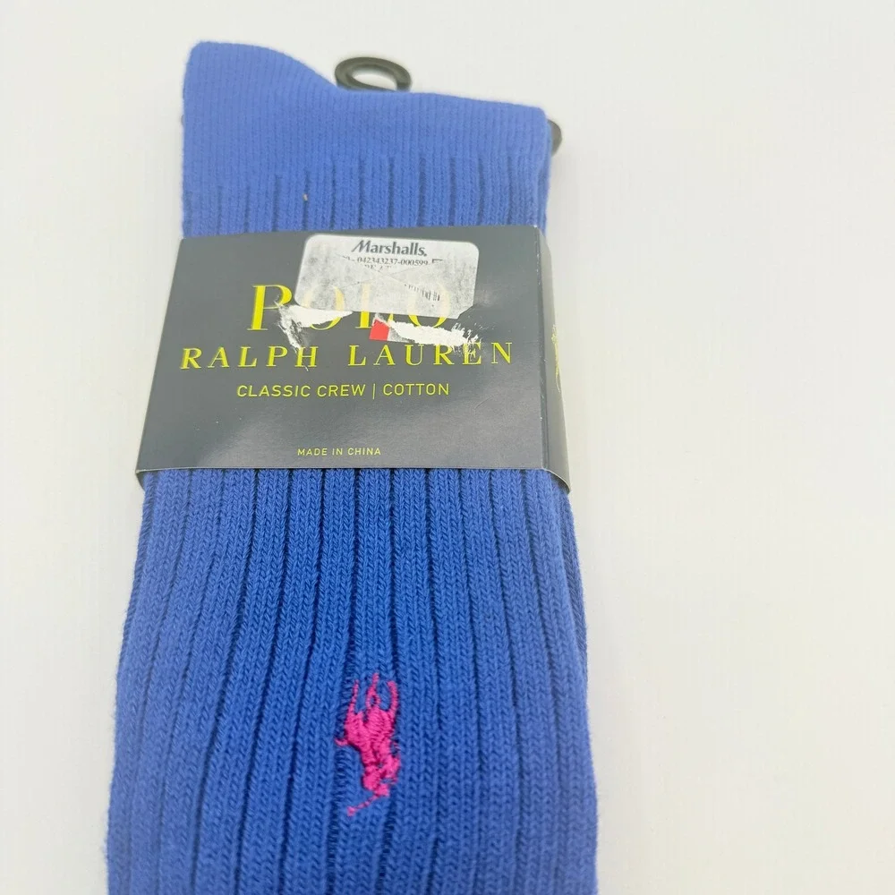 Polo Ralph Lauren Socks Mens One Size Blue Pink Pony Logo Ribbed Cotton NEW